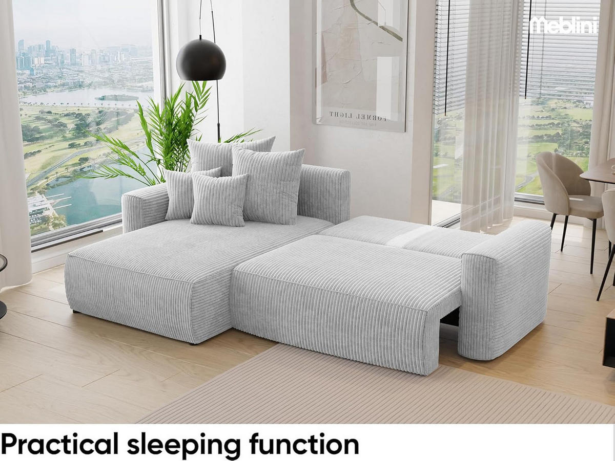 ECKSOFA BALI L - Hellgrau/Schwarz, Holzwerkstoff (260/160cm) - Meblini