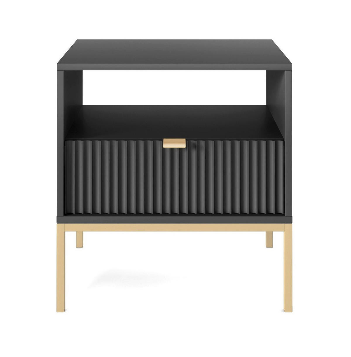 NACHTTISCH 54 cm Galla mit Schublade, Geriffelte Fronten, Schwarz + Gold - Goldfarben/Schwarz, Holz (54/56/39cm) - Emporius