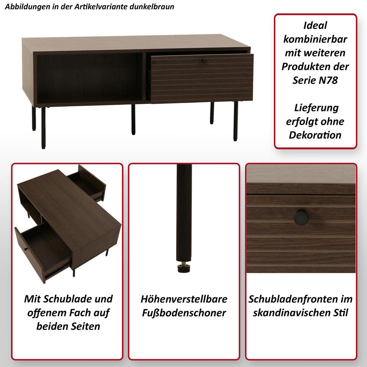 KÁVOVÝ STOLÍK hranatý hnedý - hnedá, drevo (50/100/45cm) - MCW