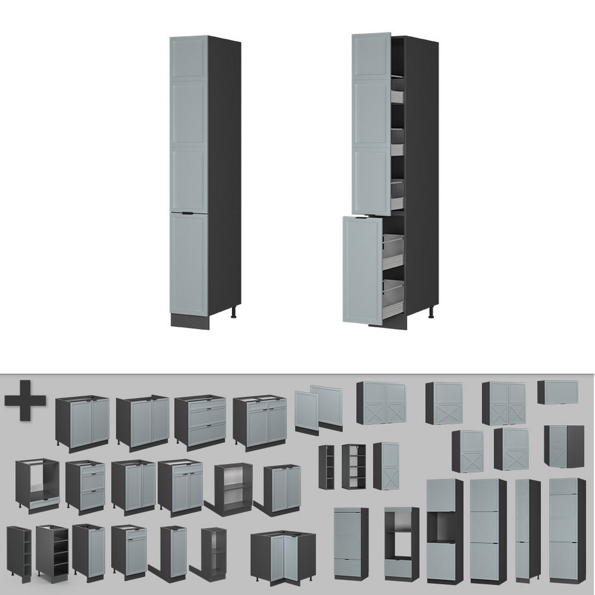 APOTHEKERSCHRANK Fame-Line Hellblau-grau 30 cm - Anthrazit/Blaugrau, Holzwerkstoff (30/206.8/58cm) - Vicco