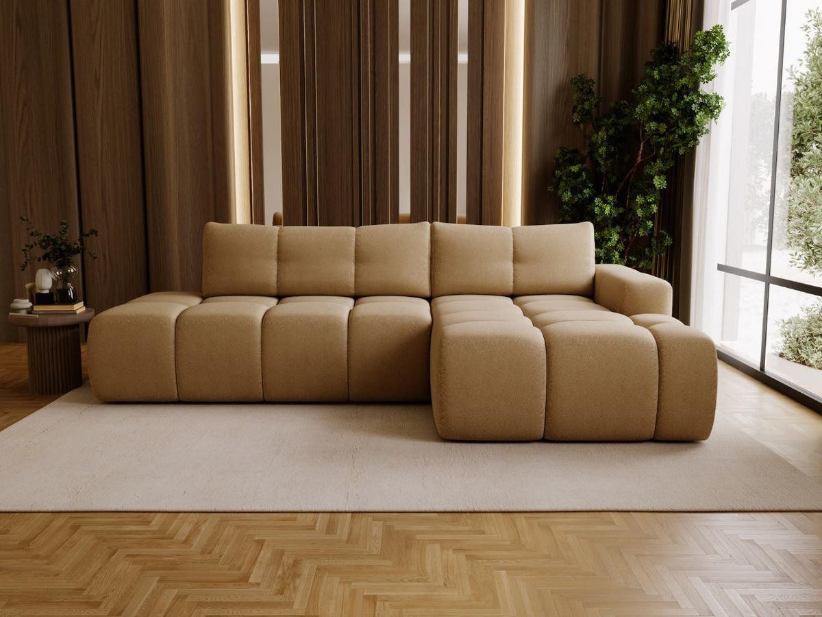 ECKSOFA Montero Bouclé-Stoff Hellbraun Rechts - Hellbraun, Holz/Textil (280/177cm) - Graingold
