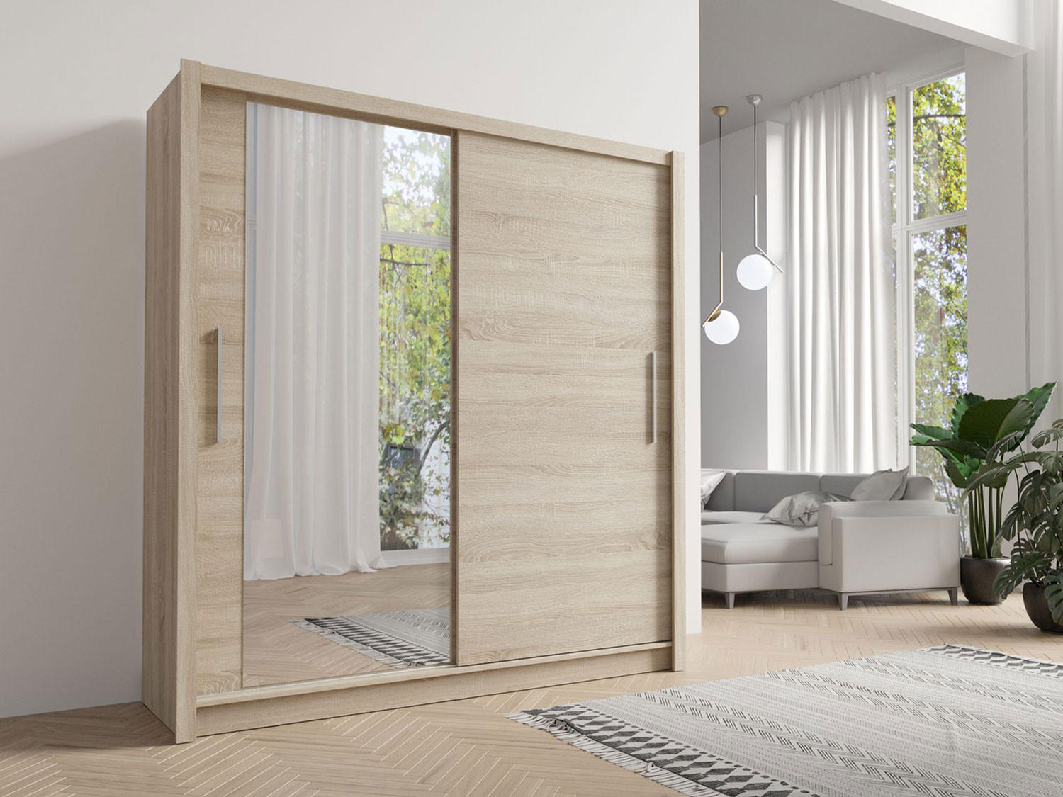 SCHIEBETÜRENSCHRANK Baku sonoma eiche 155 / 62 / 214,4cm - Braun/Sonoma Eiche, Holz/Holzwerkstoff (155/215/62cm) - Feldmann-Wohnen