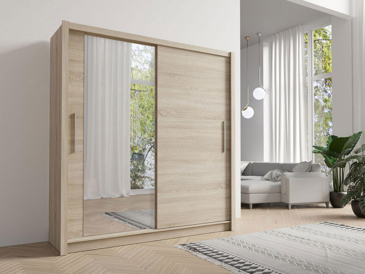 SCHIEBETÜRENSCHRANK Baku sonoma eiche 155 / 62 / 214,4cm - Braun/Sonoma Eiche, Holz/Holzwerkstoff (155/215/62cm) - Feldmann-Wohnen