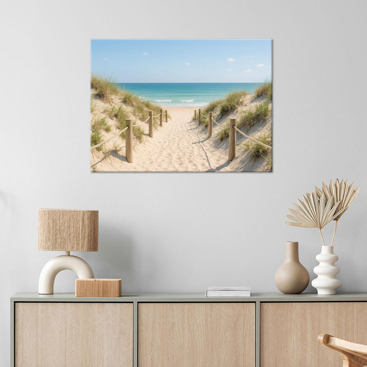 LEINWANDBILD Weg zum Strand Shabby Chic 90x60cm - Beige, Textil (90/60cm) - Feeby