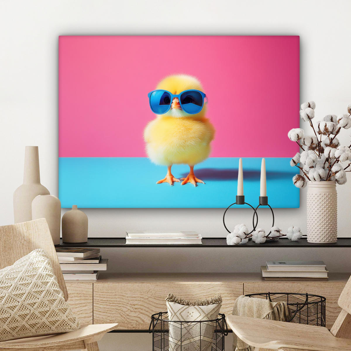 LEINWANDBILD Chick - Sonnenbrille - Blau Wandbilder 80x60 cm - Pink/Gelb, Textil (80/60cm) - MuchoWow