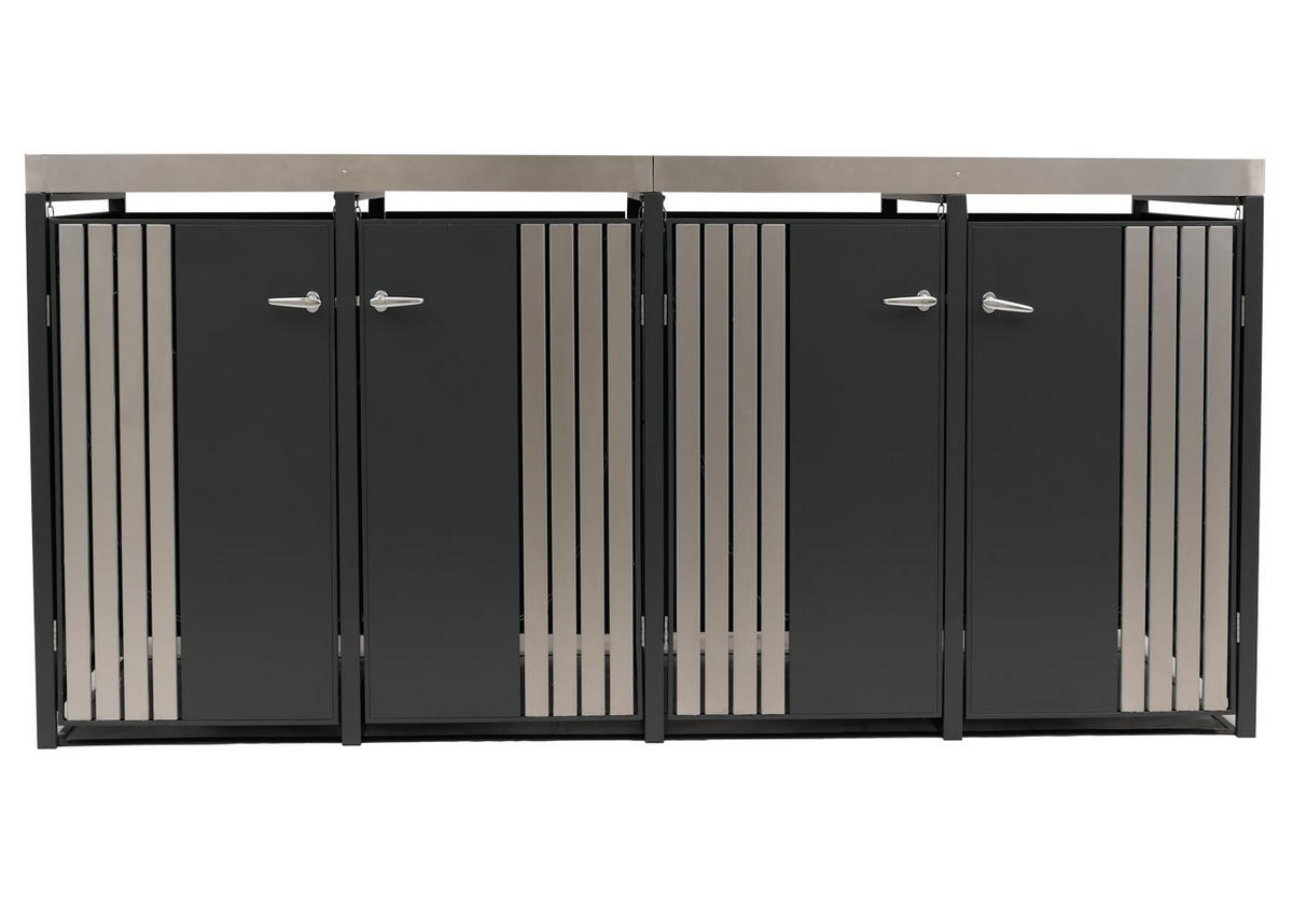 MÜLLTONNENBOX 4er mit Pflanzkasten HxBxT 125x260x84cm Anthrazit Edelstahl - Anthrazit, Metall (260/125/84cm) - PROREGAL