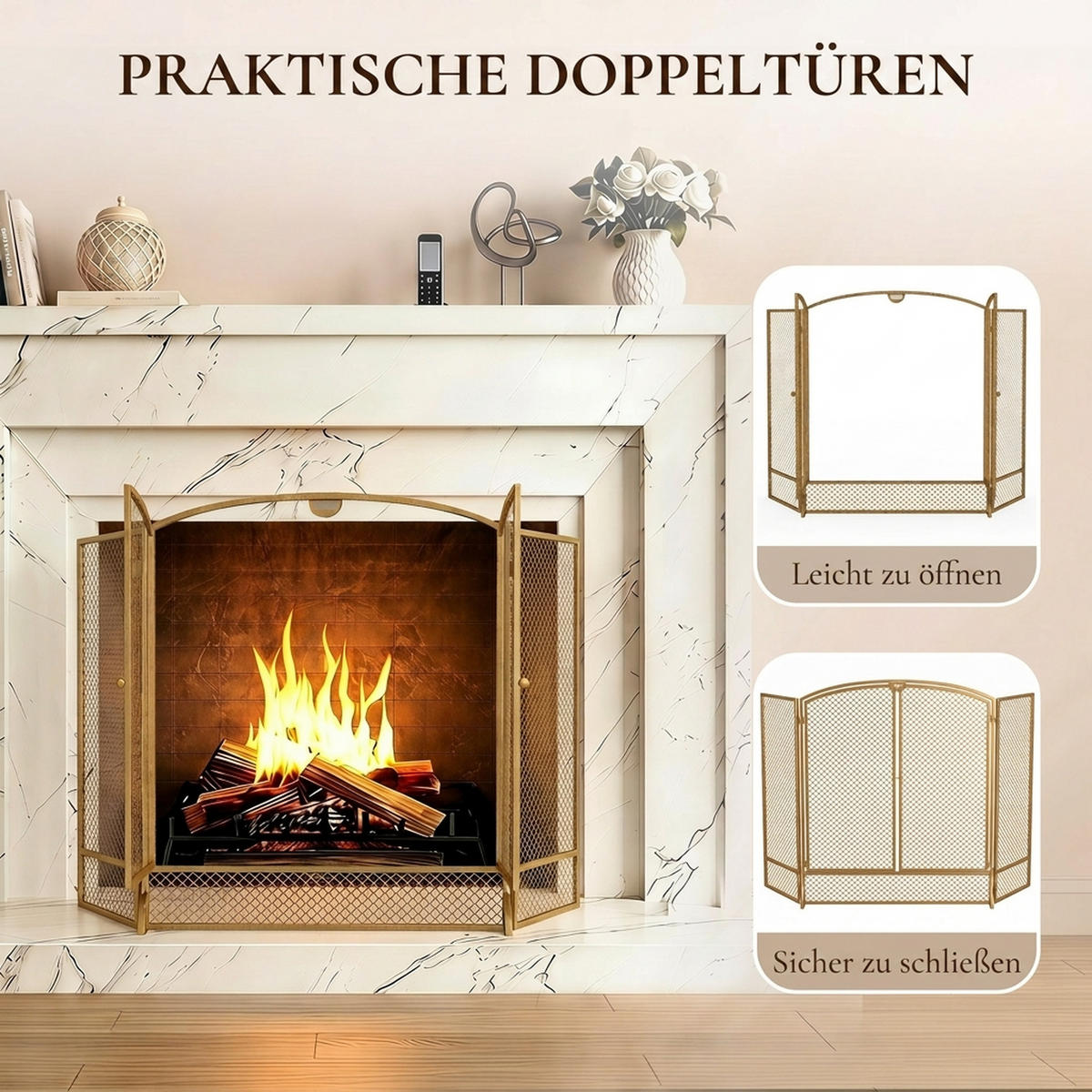 KAMINSCHUTZGITTER Metall Goldfarben - Goldfarben, Metall (10/75/122cm) - HOMCOM