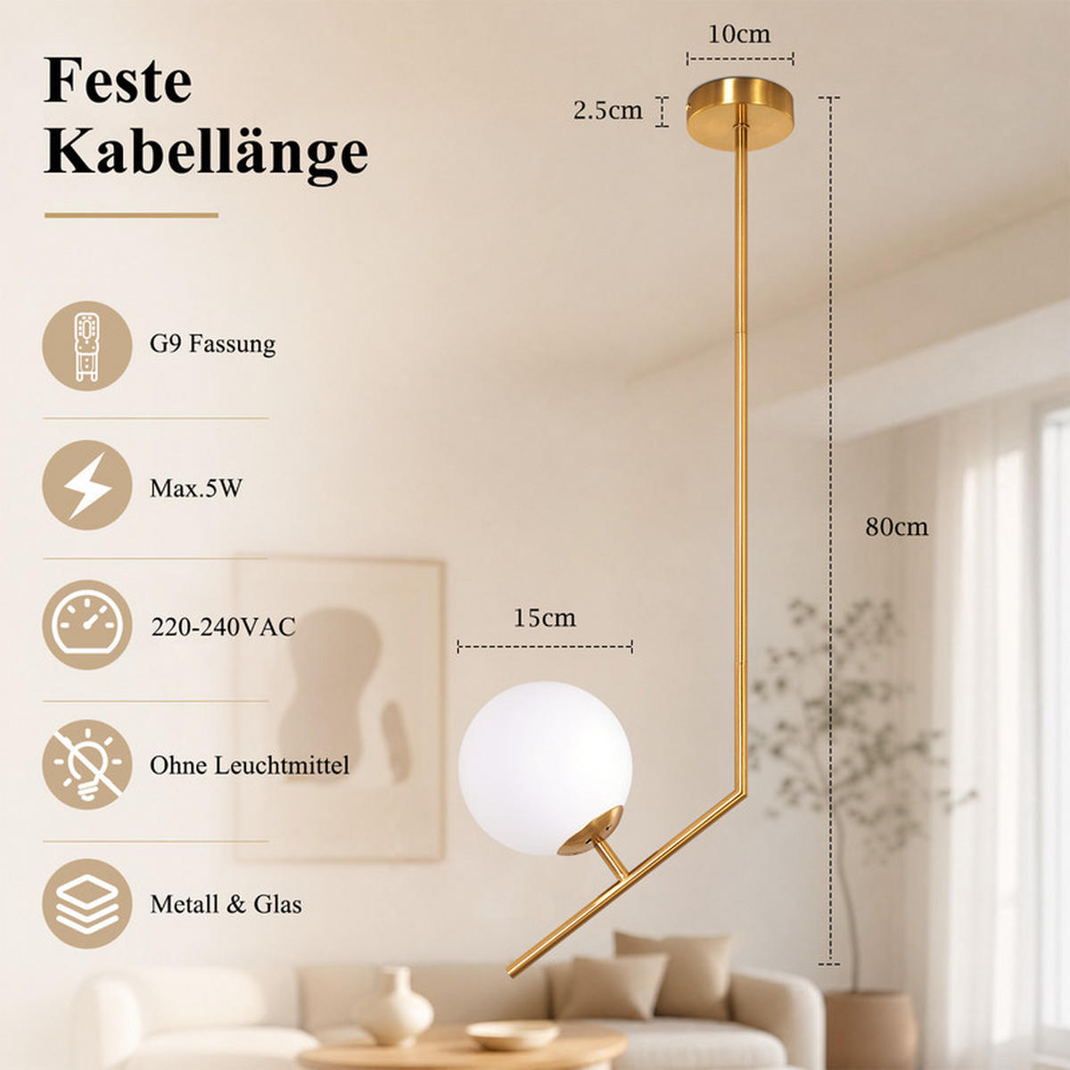 PENDELLEUCHTE Flores II 30x15x80cm - Goldfarben, Metall (30/15/80cm) - Nettlife