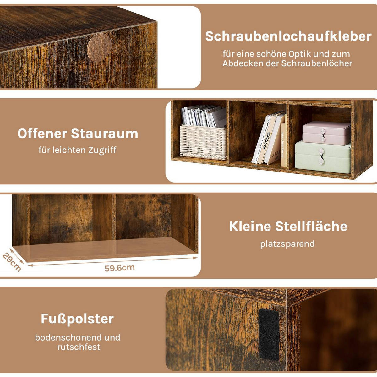 BÜCHERREGAL mit 6 Fächer, Holzwerkstoff, Rustikales Braun - Dunkelbraun, Holzwerkstoff (59.5/89/29cm) - Woltu