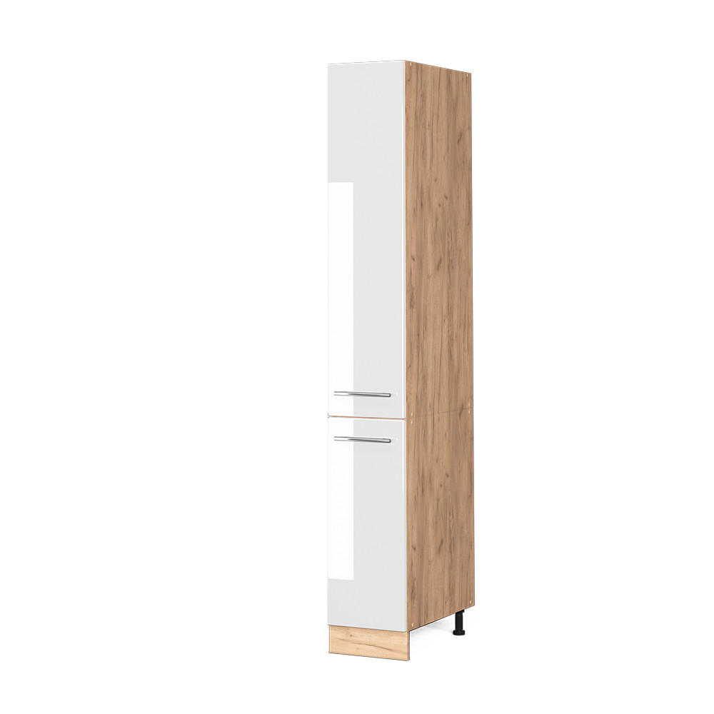 APOTHEKERSCHRANK Fame-Line Weiß Hochglanz 30 cm - Honigeiche/Weiß Hochglanz, Holzwerkstoff (30/206.8/58cm) - Vicco