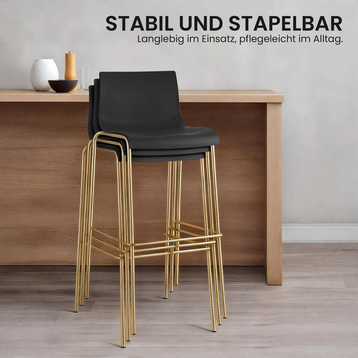 BARHOCKER 2er Set Kunststoff Schwarz - Goldfarben/Schwarz, Kunststoff/Metall (43/100/48cm) - CLP