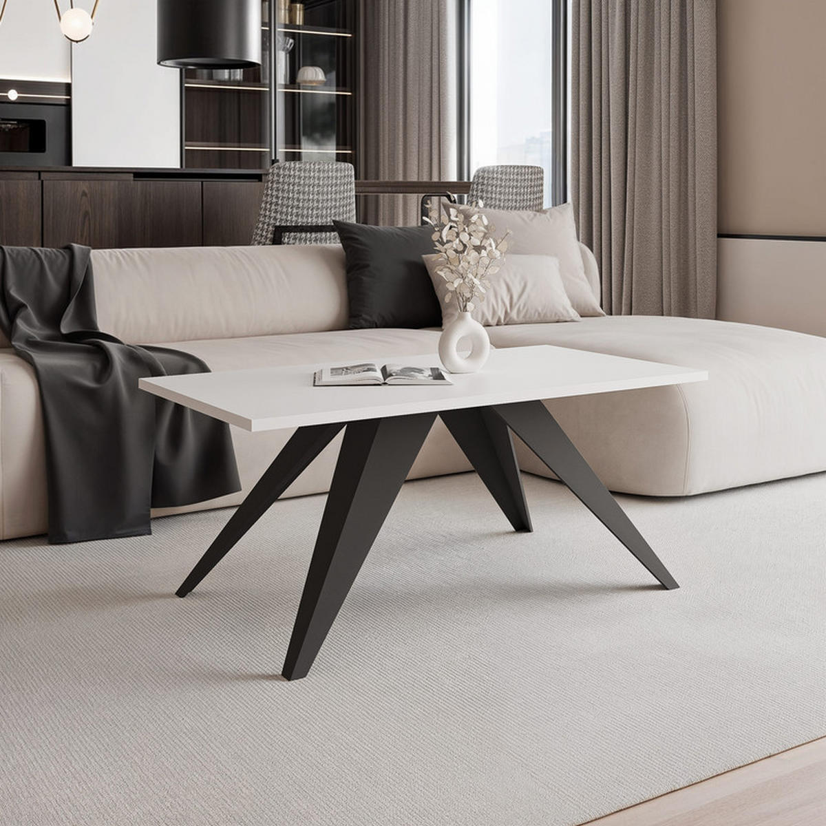 COUCHTISCH AIRA 120/60/48 cm Rechteckig, Schwarz/Weiß - Schwarz/Weiß, Metall (60/120/48cm) - Idohome