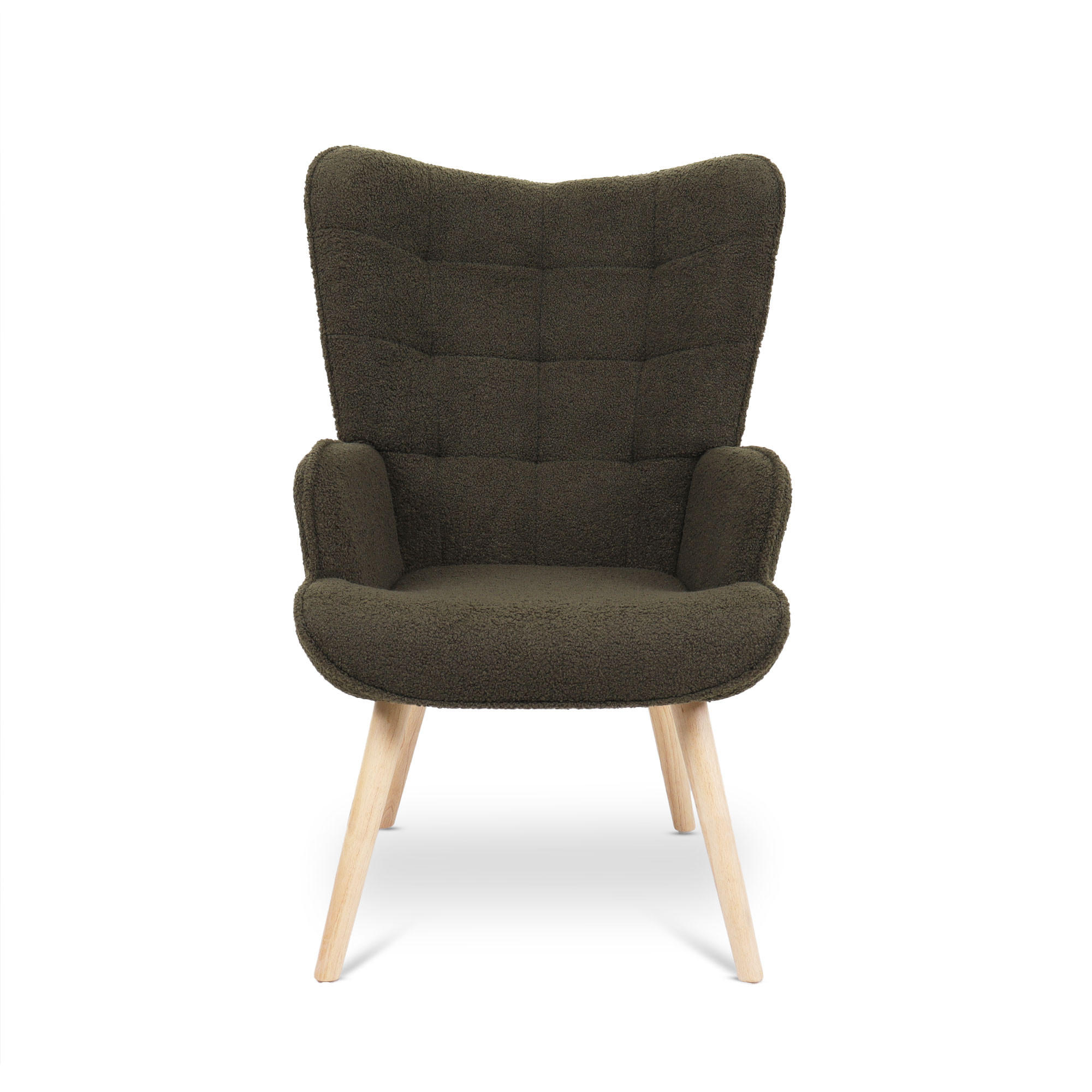 SESSEL Stella Skandinavischer aus khakifarbenem Frottee mit Nähten - Akaziefarben/Grün, Holz/Holzwerkstoff (67/102/73.5cm) - Sicaan