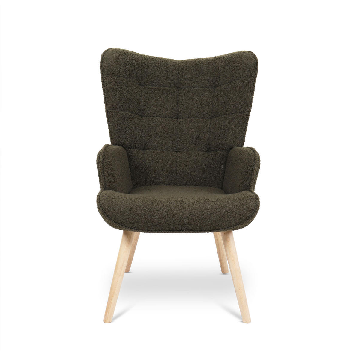 SESSEL Stella Skandinavischer aus khakifarbenem Frottee mit Nähten - Akaziefarben/Grün, Holz/Holzwerkstoff (67/102/73.5cm) - Sicaan