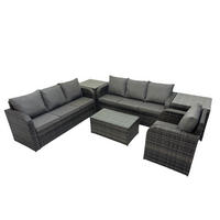 GARTENMÖBEL-SET mit Kissen Polyrattan Dunkelgrau 7-Sitzer - Dunkelgrau/Grau, Glas/Kunststoff - Fimous