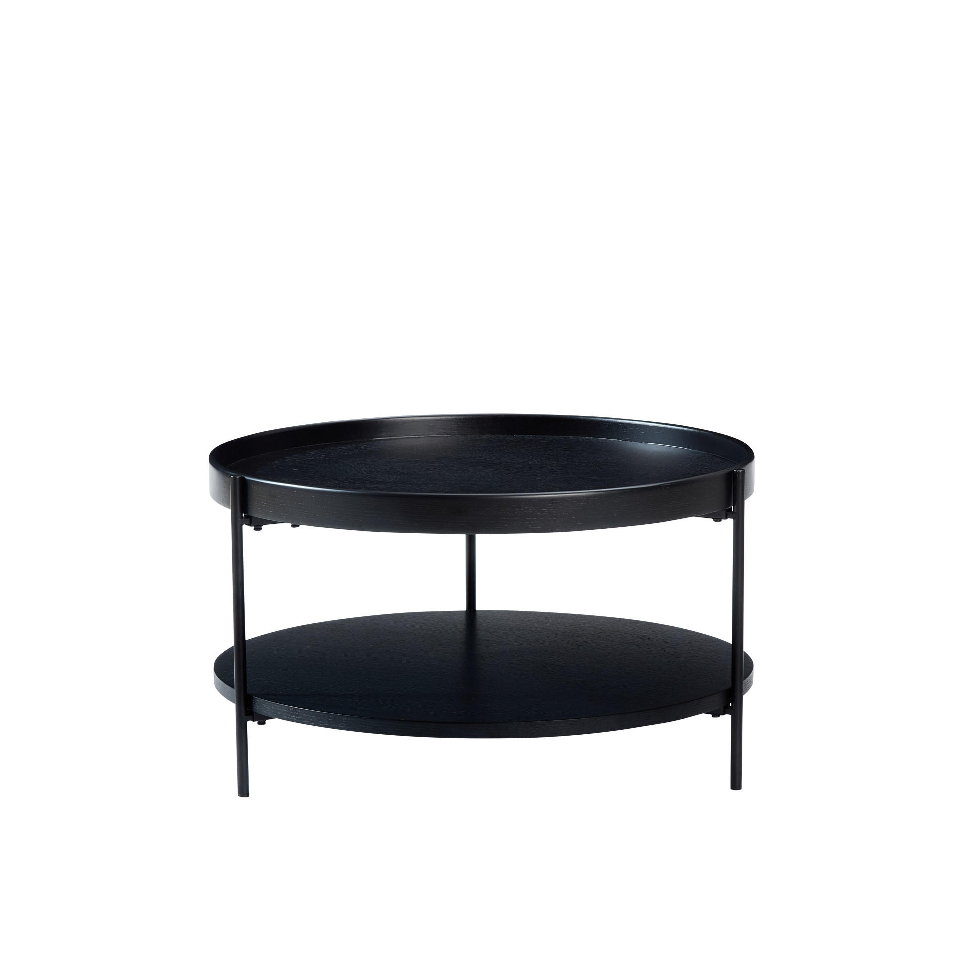 COUCHTISCH 69/69/38 cm schwarz aus Massivholz und MDF mit 2 Ebenen - Schwarz, Holzwerkstoff (69/69/38cm) - OKWISH