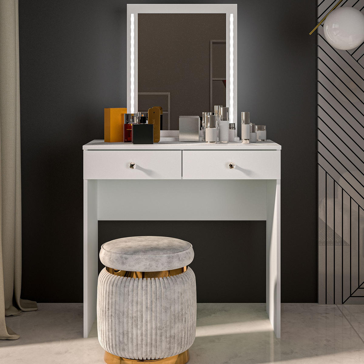 SCHMINKTISCH RELETTI mit Spiegel,Weiß - Weiß, Holzwerkstoff (80/140/40cm) - KONSIMO®