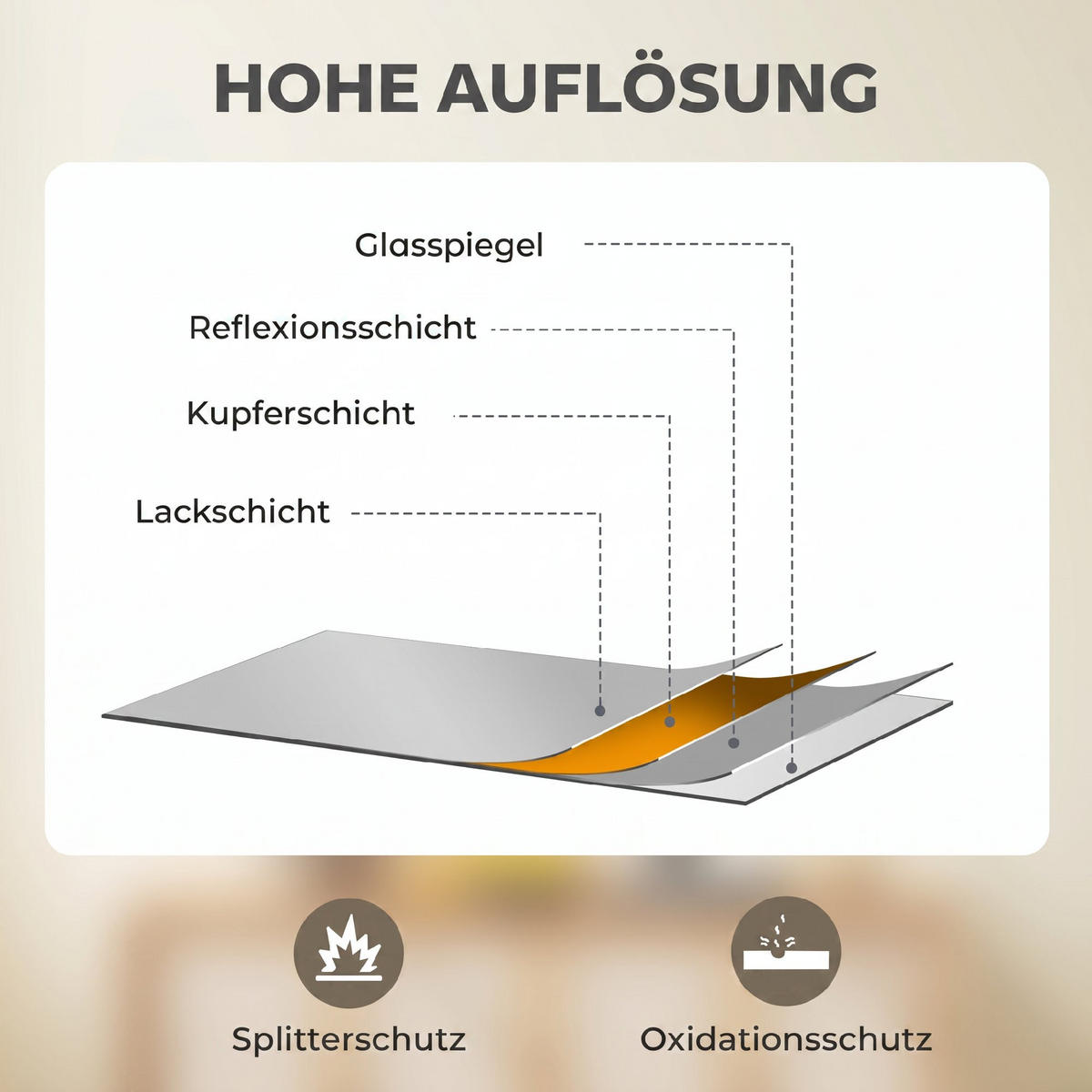 WANDSPIEGEL MDF Glas Grau - Grau, Glas/Holzwerkstoff (2/70/50cm) - HOMCOM