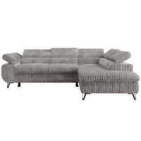 ECKSOFA PABLO L Hellgrau Cord - Rechts Seite mit T25 Topper - Hellgrau/Schwarz, Textil/Metall (273/208cm) - MKS