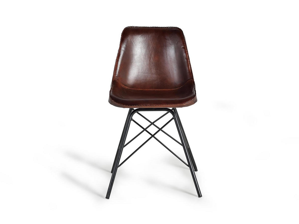 STUHL im Industriestil, gepolstert mit Naturleder - Braun, Fell (45/83/54cm) - Giner y Colomer
