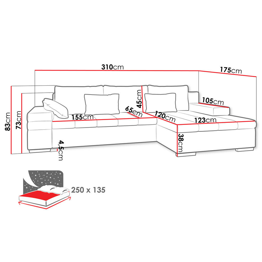 Thumbnail - Mirjan24 Ecksofa, Creme, Textil, 6-Sitzer, Ottomane links,L-Form, 310x175 cm, Wohnzimmer, Sofas & Couches, Wohnlandschaf...
