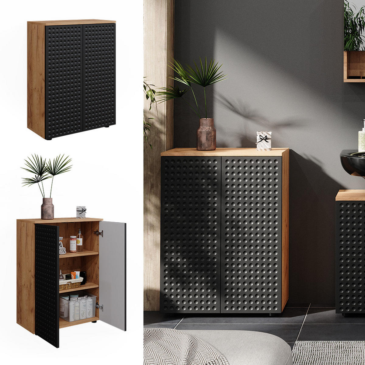 MIDISCHRANK Irma Anthrazit gepunktet 60 x 81 cm - Anthrazit, Holzwerkstoff (60/81/30cm) - Vicco