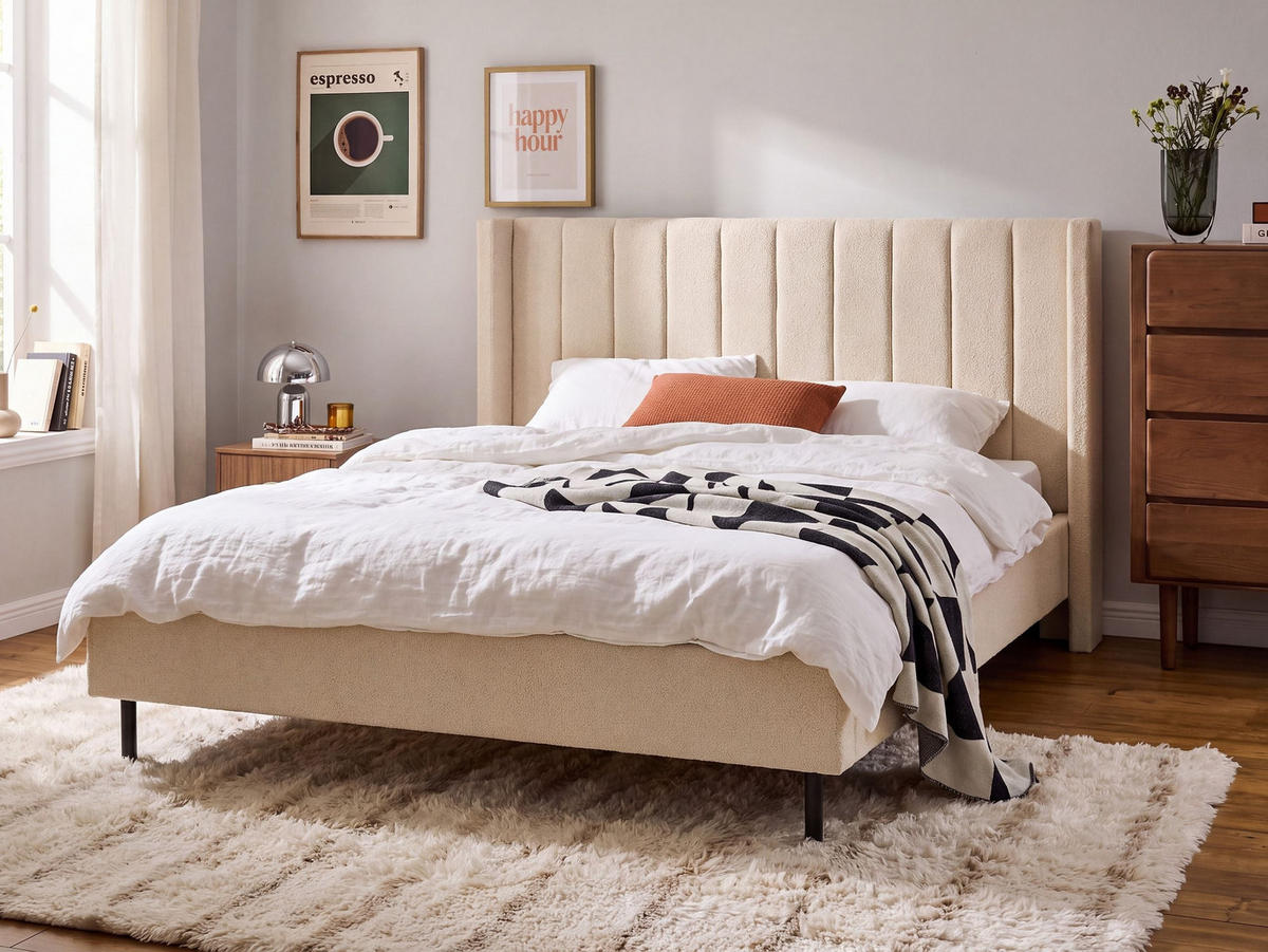 POLSTERBETT mit Lattenrost 160/200 cm Beige Villette - Beige, Textil (160/200cm) - Beliani