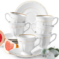 TASSEN-SET TASSE mit Untertasse Chodziez MARIA TERESA 6-tlg Porzellan mit Goldrand, Weiß / Gold - Goldfarben/Weiß, Keramik (0.25L) - KONSIMO®
