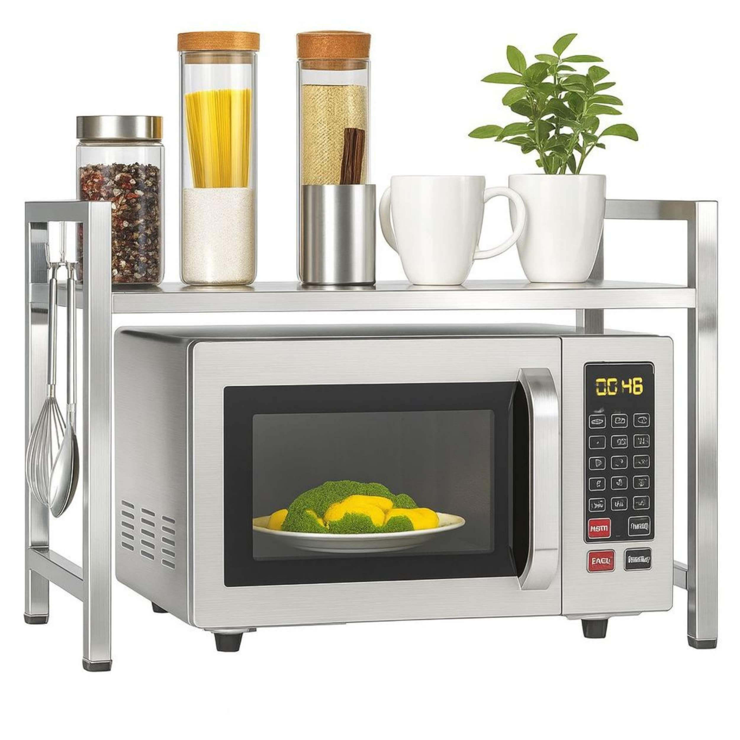 MIKROWELLENREGAL Edelstahl 2 Stufig 40-64 cm - Silberfarben, Metall (64/46/36cm) - DanDiBo