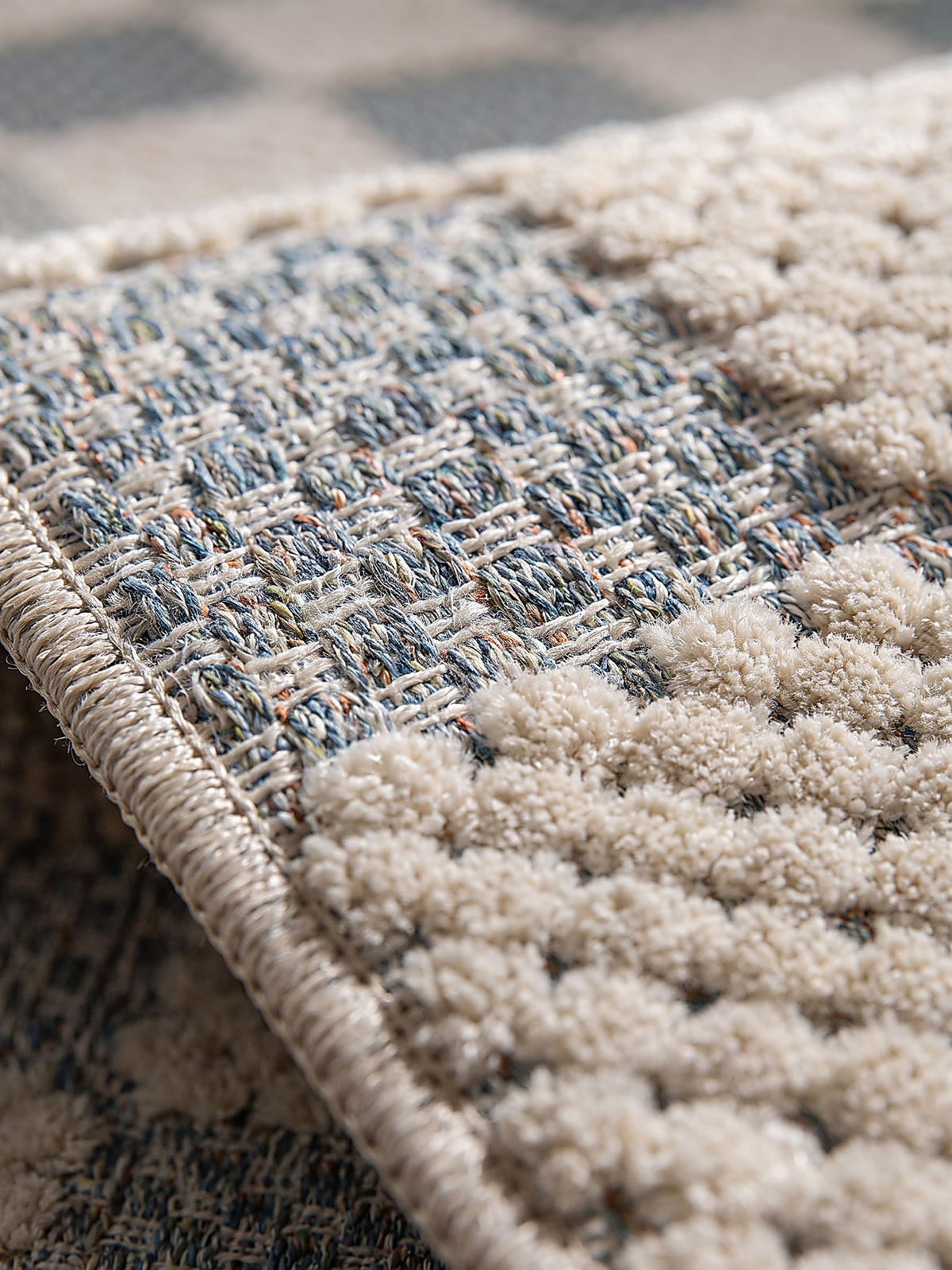 TEPPICHLÄUFER waschbar AFTON, Schachbrettmuster, Natur-Blau, 80 x 230 cm - Beige, Textil (80/230cm) - KADIMA DESIGN