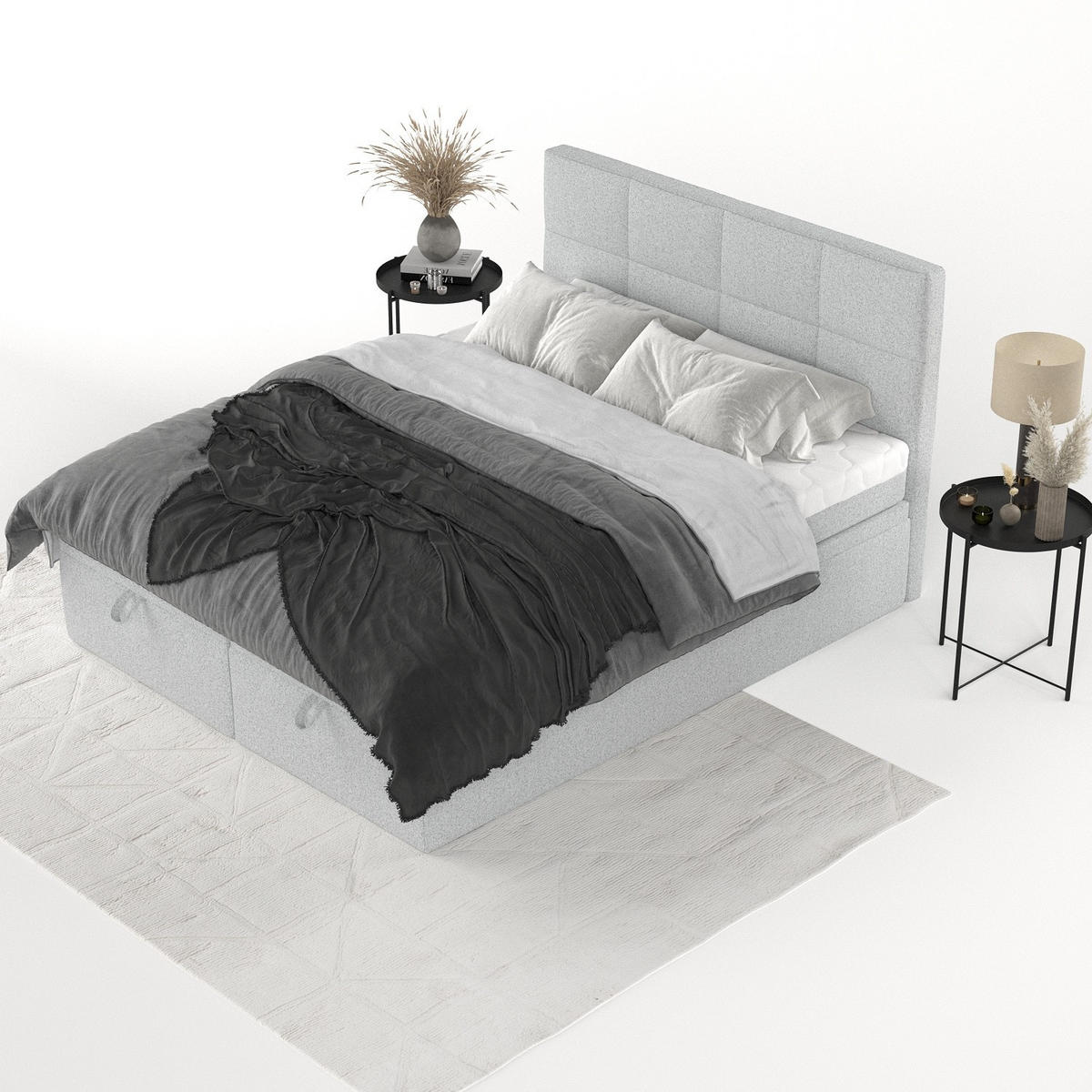 BOXBETT Tessa 160/200 cm Hellgrau im Riva Stoff - Hellgrau/Schwarz, Holz/Holzwerkstoff (160/200cm) - AltaBeds