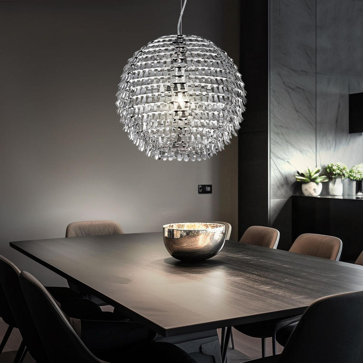 LED HÄNGELEUCHTE Kugel Chrom Silber - Silberfarben, Metall (6/12/150cm)