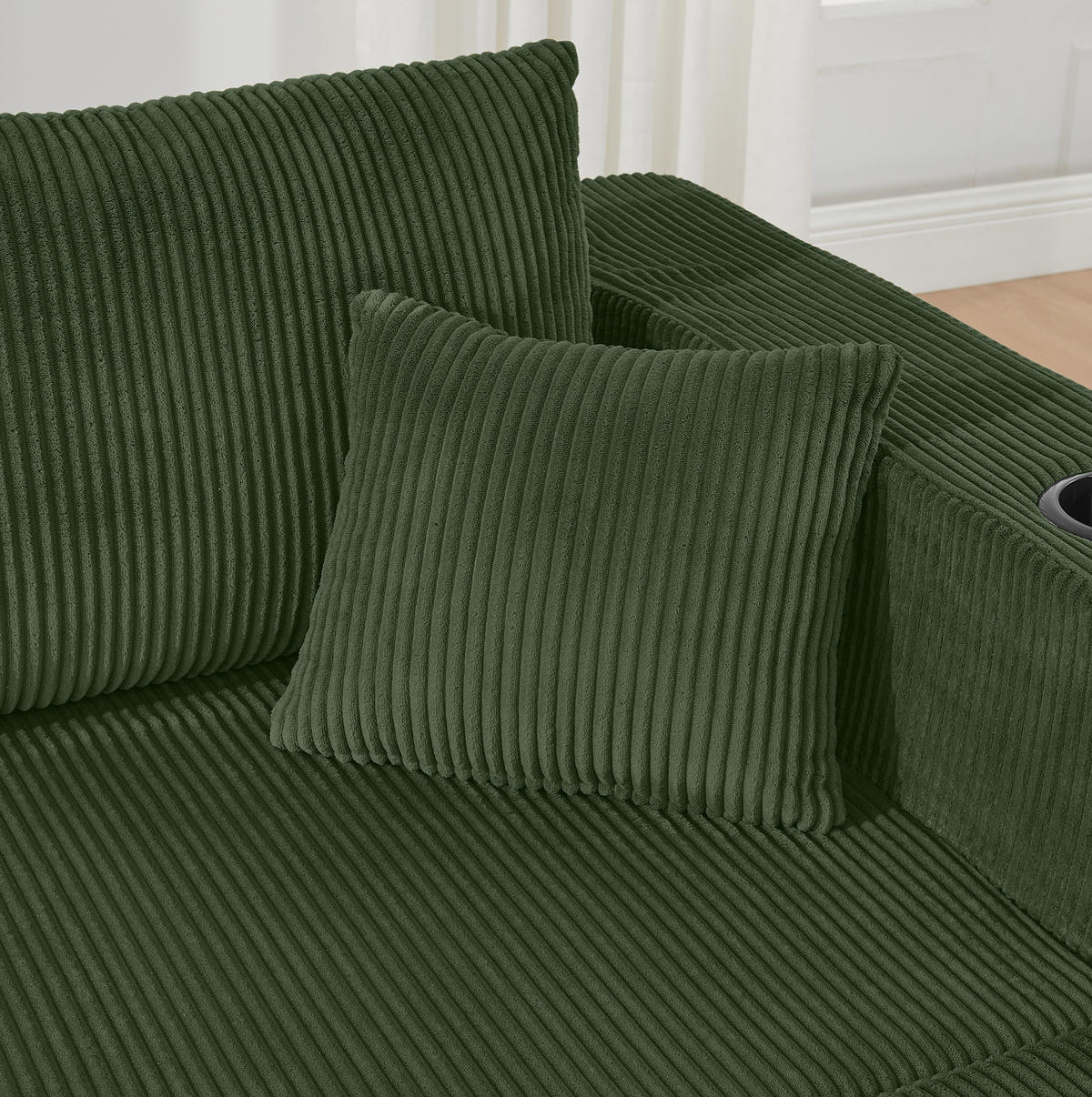 SOFA modular 3-Sitzer L-Form Cord Green mit 2 Ottomanen - Grün, Kunststoff (230/75/138cm) - IVMEU