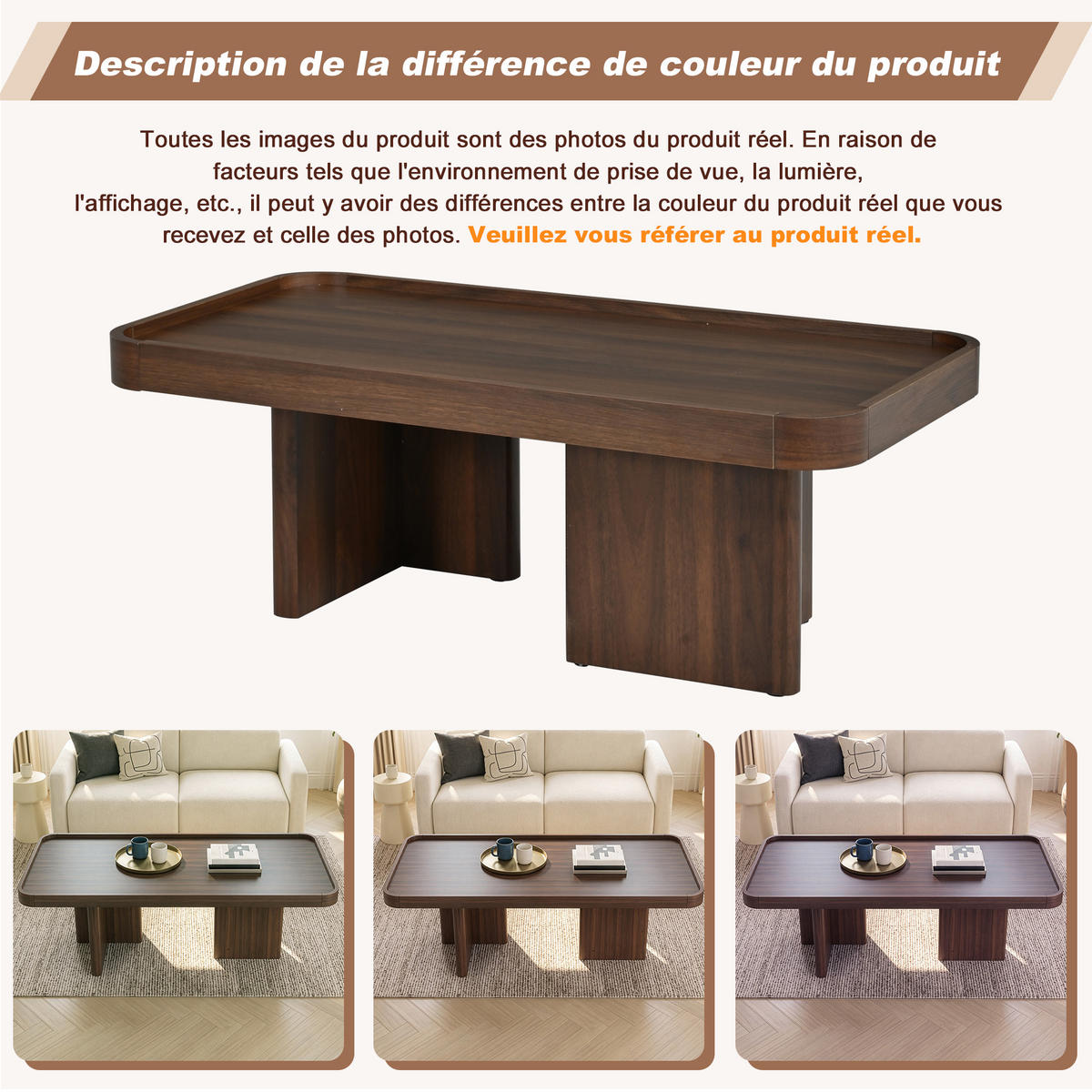 COUCHTISCH 100x50x35,5cm Walnuss-Optik Abgerundete Ecken Retro-Stil - Braun, Holz (111/55.5/14.5cm) - Raelunyi