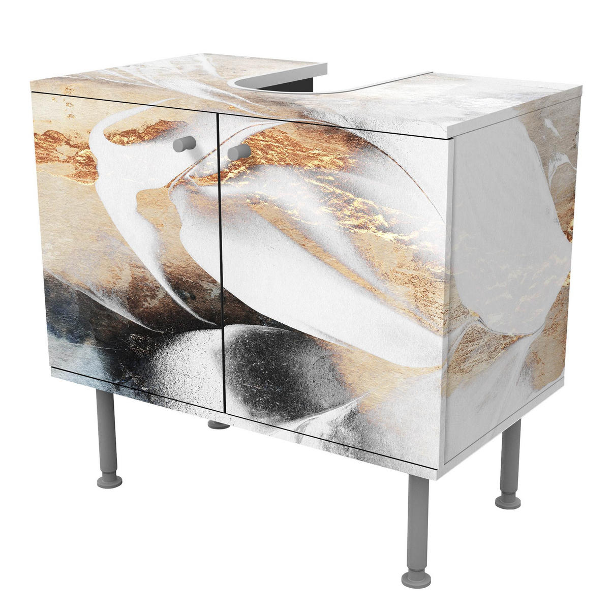 WASCHBECKENUNTERSCHRANK Goldene abstrakte Wintermalerei 60/55/35 cm - Goldfarben, Holzwerkstoff (60/55/35cm) - Bilderwelten