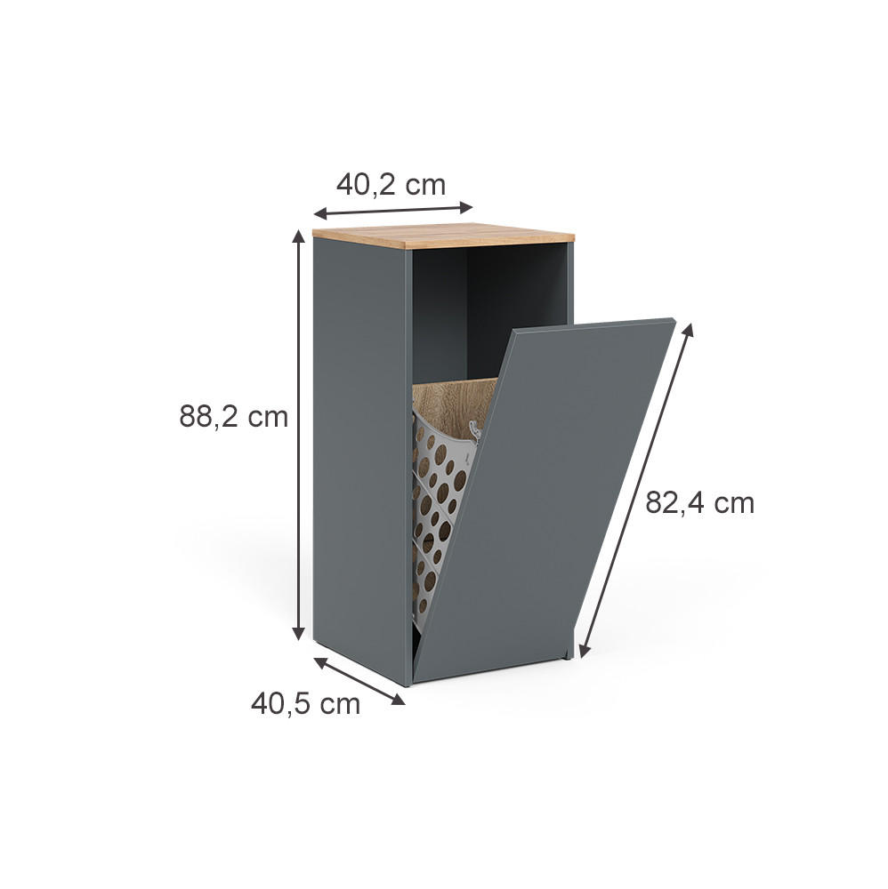 BADSCHRANK Viktor Anthrazit/Goldkraft Eiche 40.2 x 88.2 cm mit Wäschkorb - Honigeiche/Anthrazit, Holzwerkstoff (40.2/88.2/40.5cm) - Vicco