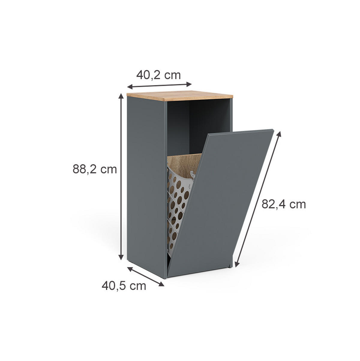 BADSCHRANK Viktor Anthrazit/Goldkraft Eiche 40.2 x 88.2 cm mit Wäschkorb - Honigeiche/Anthrazit, Holzwerkstoff (40.2/88.2/40.5cm) - Vicco