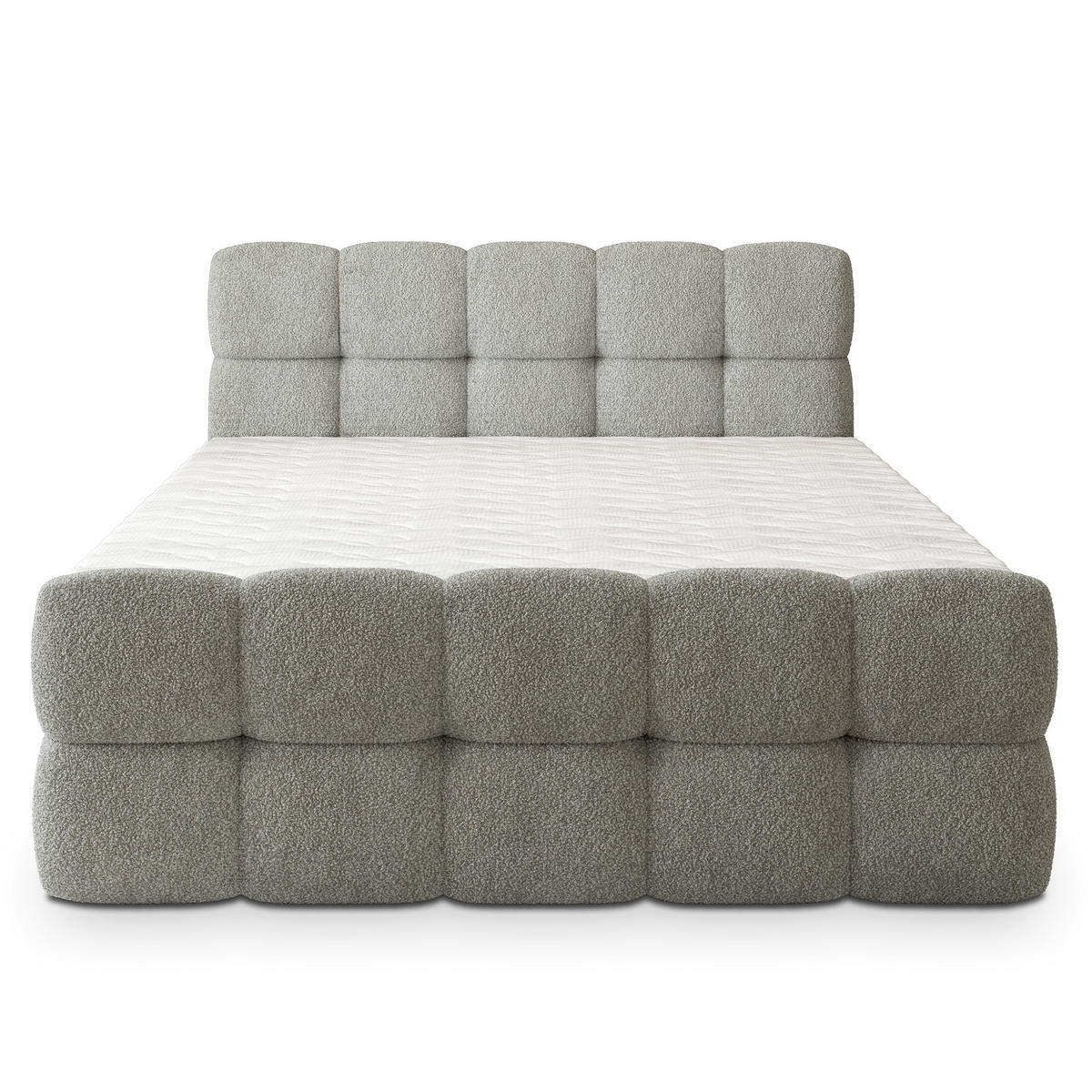 BOXBETT BRUME 140x200 cm mit Matratze und Topper, H2+H3 - Hellgrau - Hellgrau, Holz (140/200cm) - MASSENO