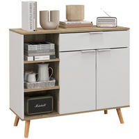 SIDEBOARD Weiß und Natur, 1 Schublade, 2 Türen, 95/35/85 cm - Weiß, Holz (95/85/35cm) - PANGIVO