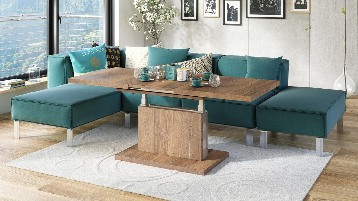 COUCHTISCH rechteckig Eiche Halifax höhenverstellbar ausziehbar - Eichefarben, Holzwerkstoff (70/120/56cm) - designimpex