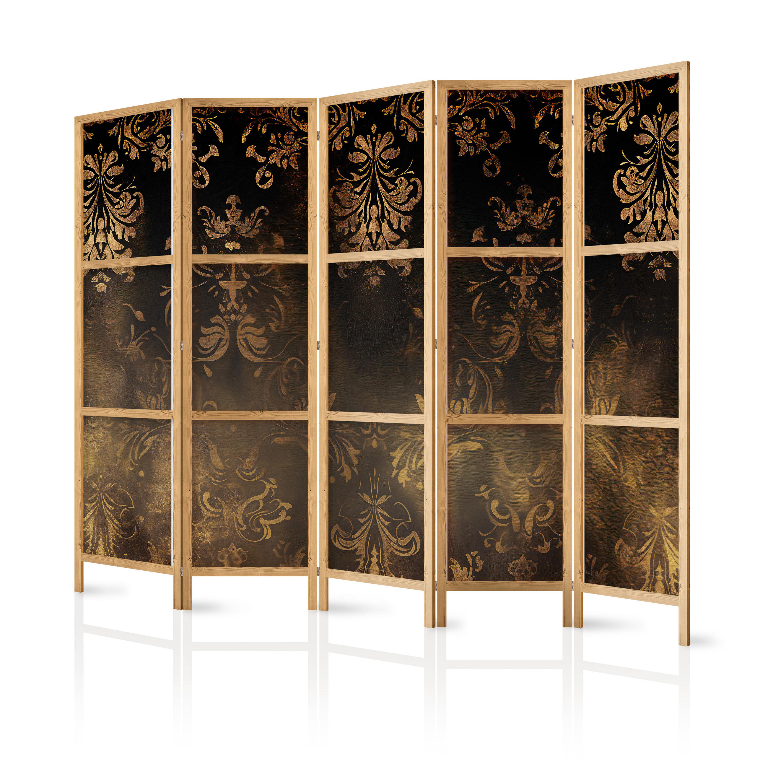 PARAVENT Japanischer 5-tlg 225x172 cm Vintage Ornamente - Braun, Holz/Textil (225/172/3cm) - Muralo