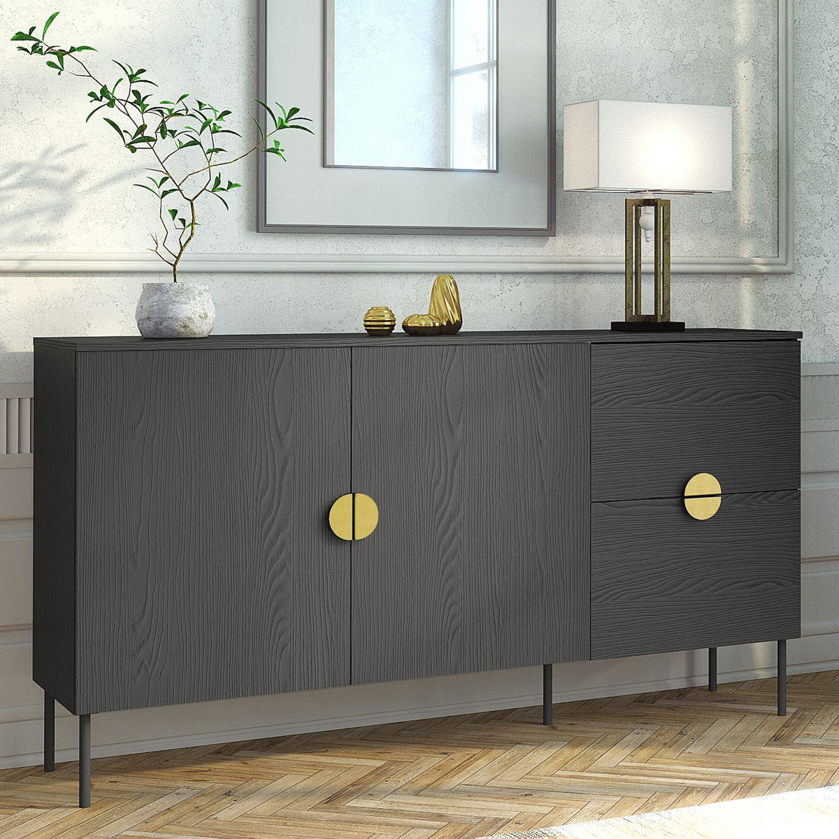 KOMMODE VIDIS Kombikommode - Schwarz, Holzwerkstoff (160/88/40cm) - KONSIMO®