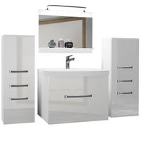 BADMÖBEL Badezimmer Weiß Glänzend - Weiß Hochglanz, Holz (140/81/40cm) - B BELINI GROUP