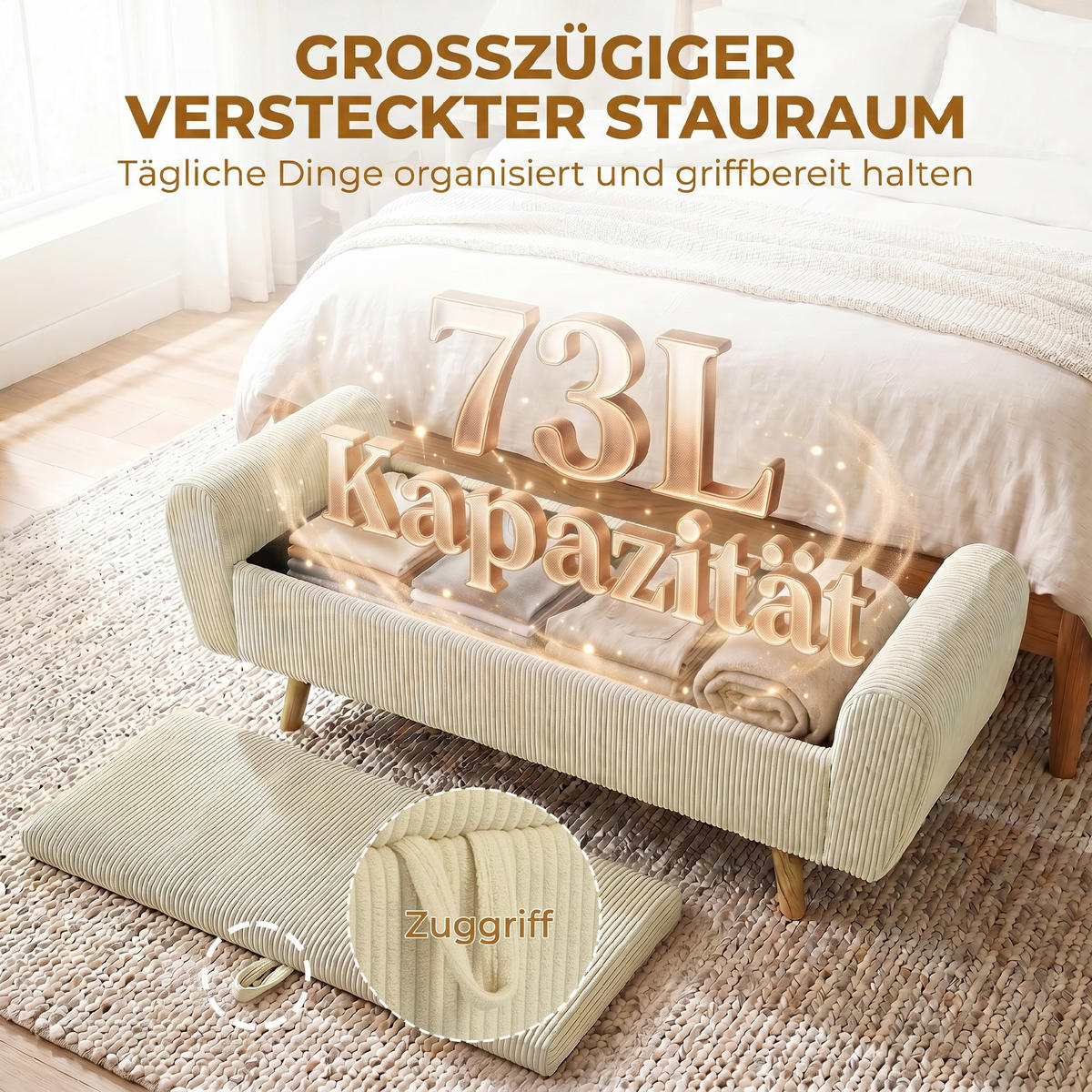 SITZBANK Polyester Gummibaumholz Beige - Beige, Holz/Textil (45/51/150cm) - HOMCOM