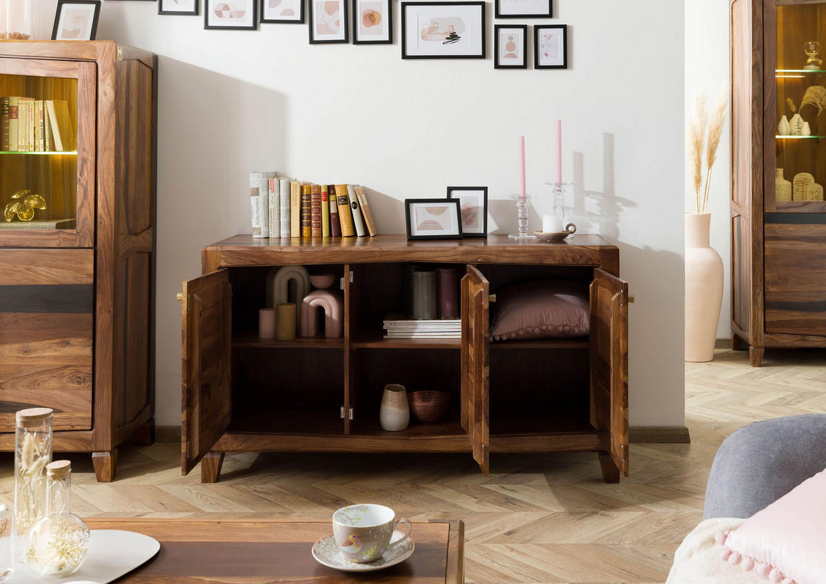 SIDEBOARD Sheesham 140x45x80 dunkelbraun lackiert ANCONA #221 - Dunkelbraun, Holz (140/80/45cm) - Massivmoebel24
