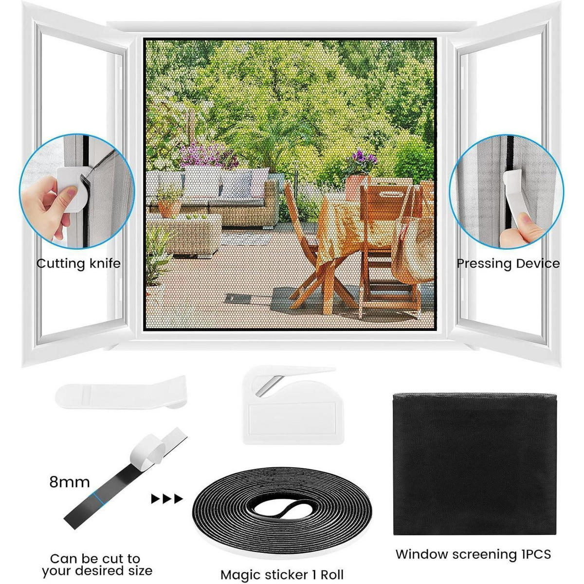 FLIEGENGITTER Fenster 150 x 155 cm Schwarz Selbstklebend - Transparent, Textil (15/20/5cm)