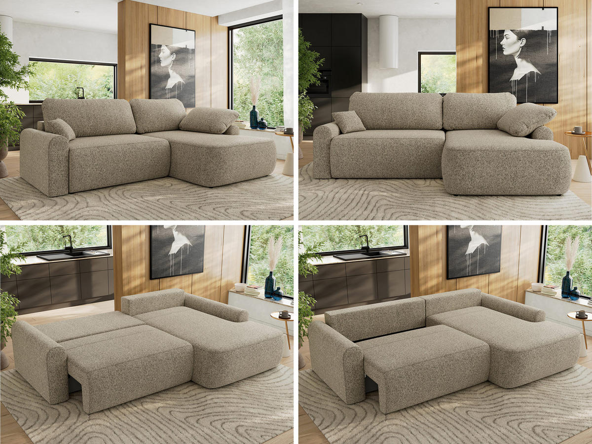 ECKSCHLAFSOFA CUBO L Dunkelbeige Struktur - rechts - Beige/Schwarz, Kunststoff/Textil (187/273cm) - MKS