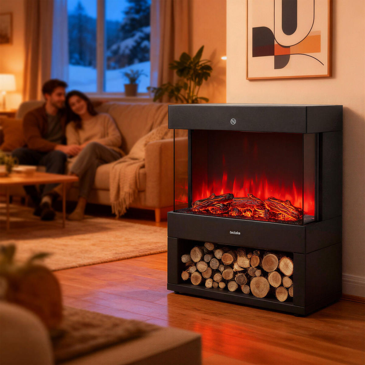 ELEKTROKAMIN Leora,integriertes Thermostat,schwarz - Schwarz, Metall (60/73.5/33cm) - tectake