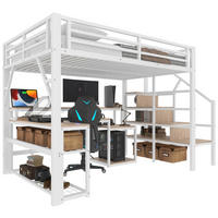 HOCHBETT 140/200 cm weiß aus Metall mit Schreibtisch, LED und USB - Weiß, Metall (140/200cm) - OKWISH