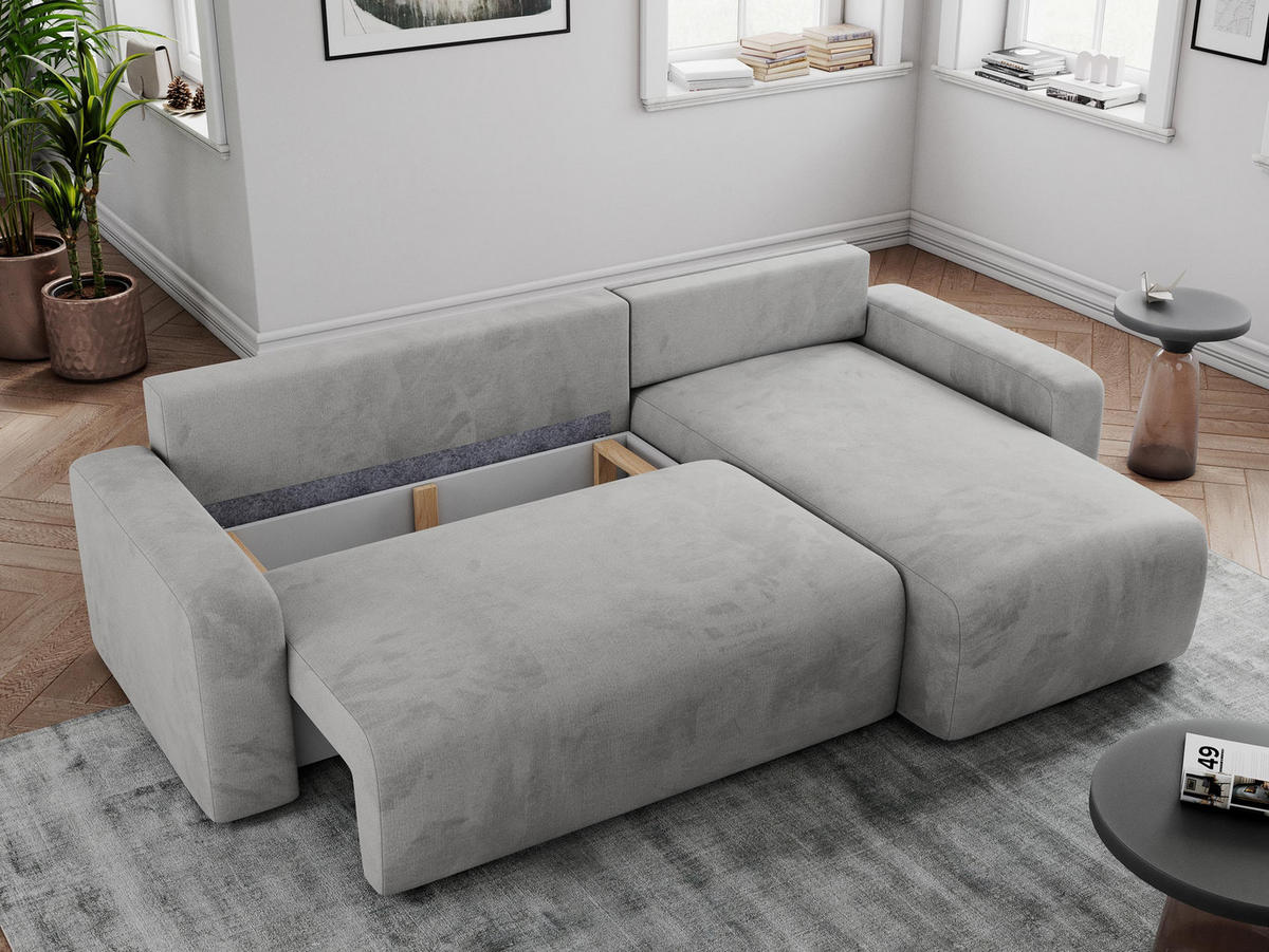 ECKSOFA ARGOS Hellgrau Velours - Hellgrau/Schwarz, Kunststoff/Textil (245/150cm) - MKS
